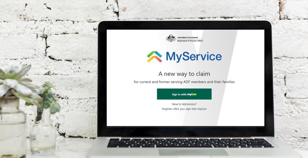A laptop sitting on a bench top with the MyService homepage on the screen