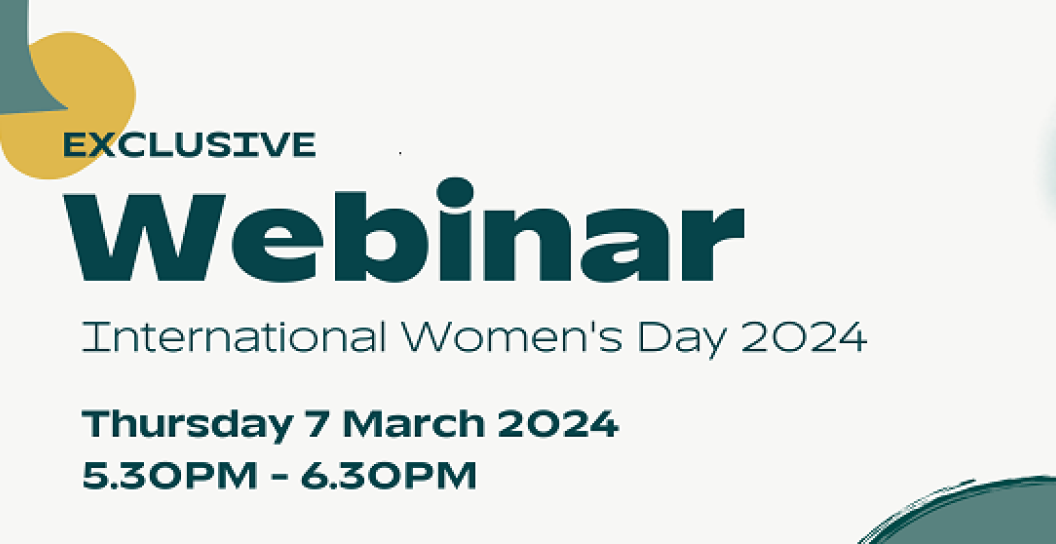 Poster with details of a webinar relating to International Women's Day