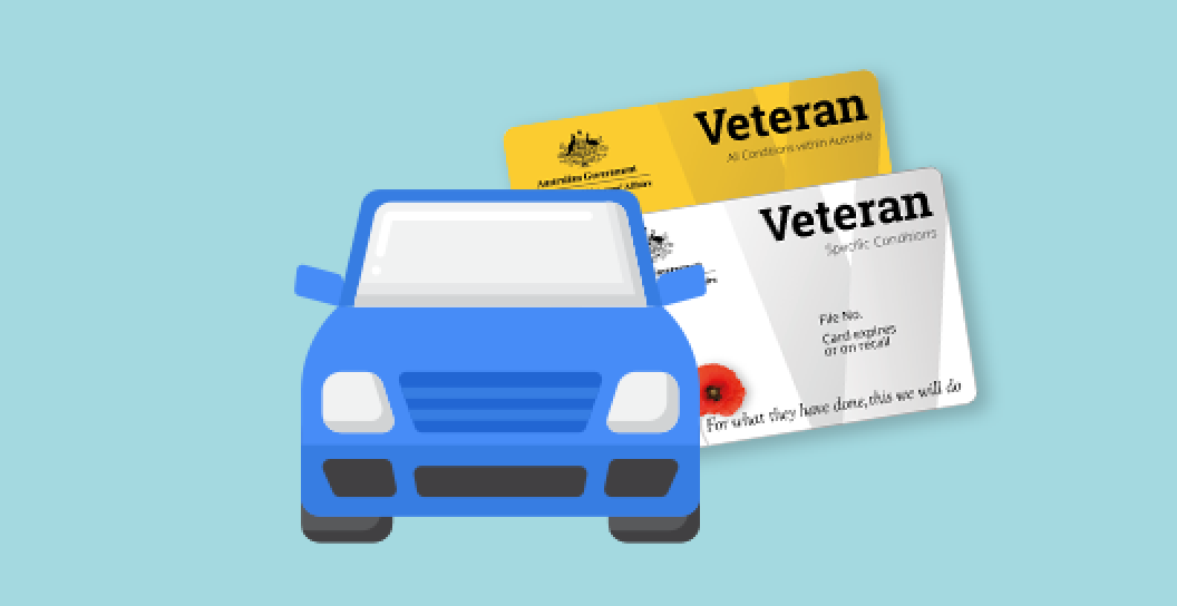 Graphic representation of car and Gold and White veteran cards