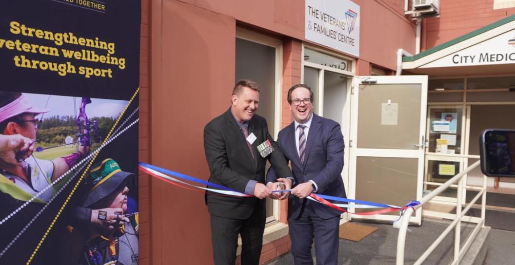 A photo of the ribbon-cutting to open the Burnie Veterans and Families Centre