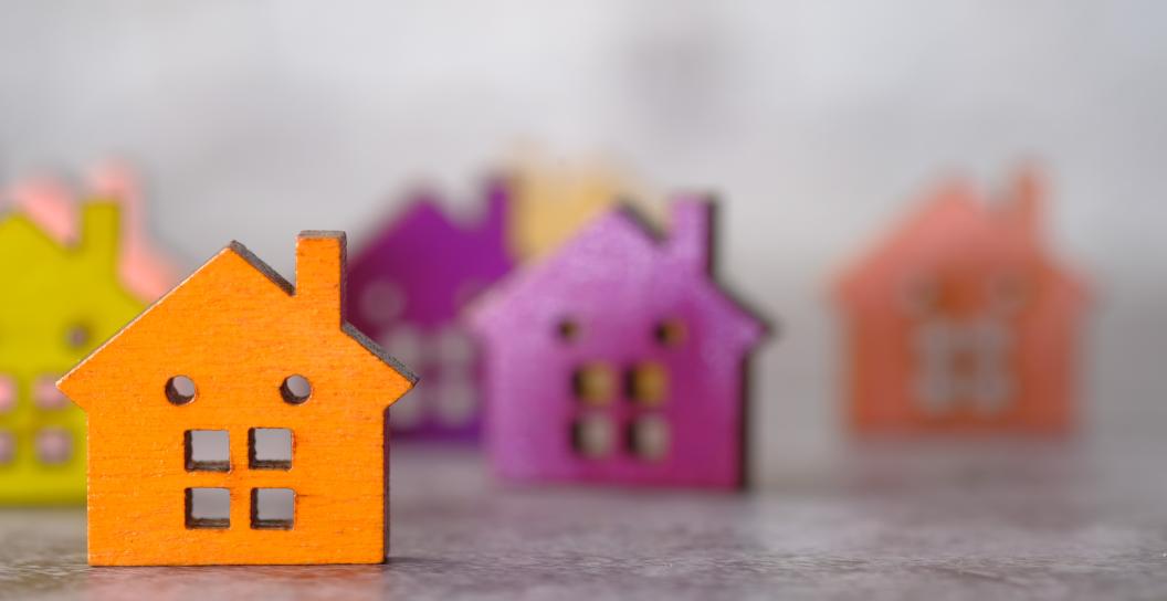 Collection of colourful toy houses.