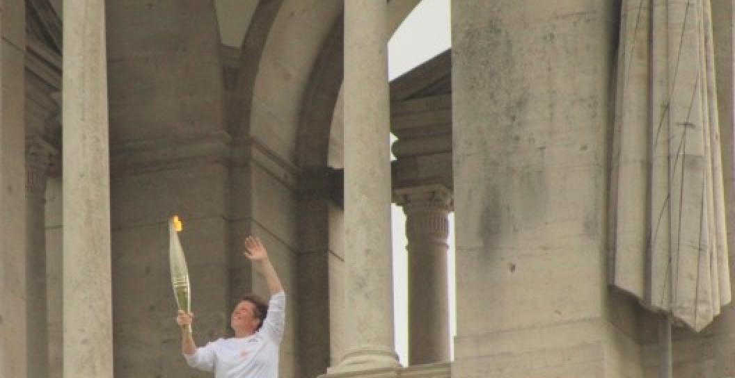 Local sportswoman Floraine Bormans carried the flame to the top of the Australian National Memorial.