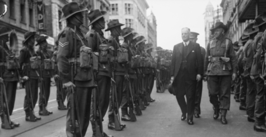 Perth, WA. 1942-11-03. The Prime Minister of Australia, the right Honourable John Curtin, inspecting troops of the A.I.F.
