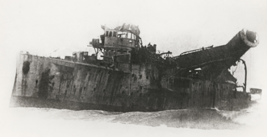 The wreck of SMS Emden after the battle with HMAS Sydney in 1914. Image courtesy of the Australian War Memorial.