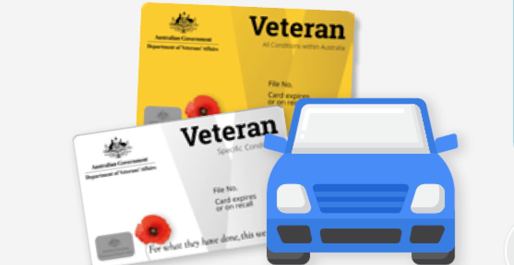 Graphic of car with veteran white and gold card