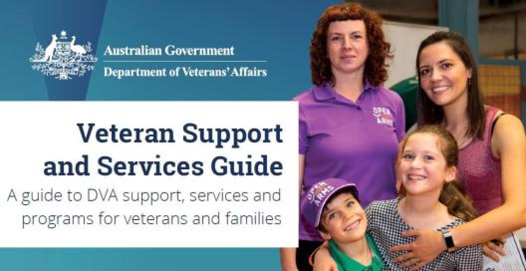 Cover of the Veteran Support and Services Guide showing title and photo of woman with her two kids and an Open Arms staff member