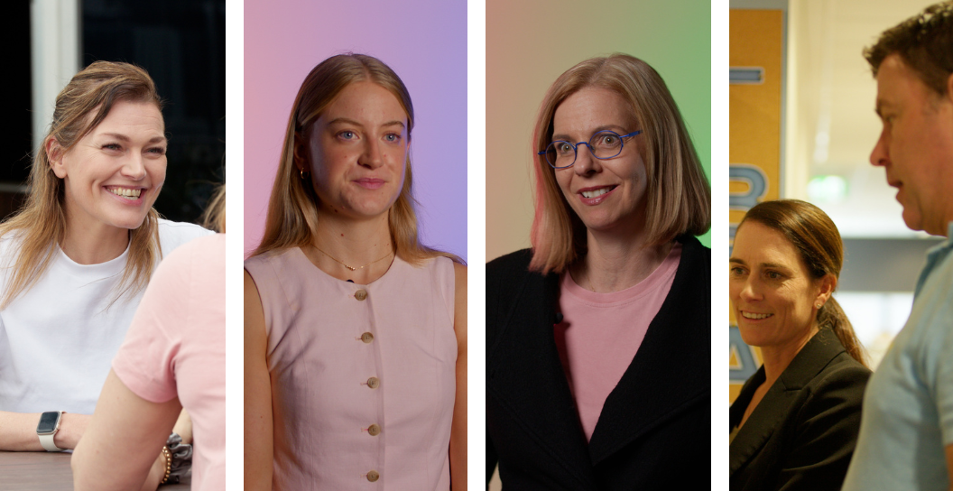 Montage of four portrait photos of smiling women