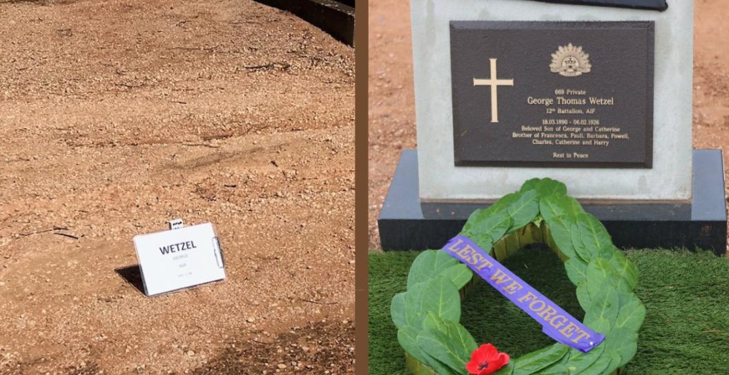 The headstone of First World War veteran Private George Thomas Wetzel. Courtesy of Marking (First World War) Private Graves Grants Program recipient @The Headstone Project SA.  