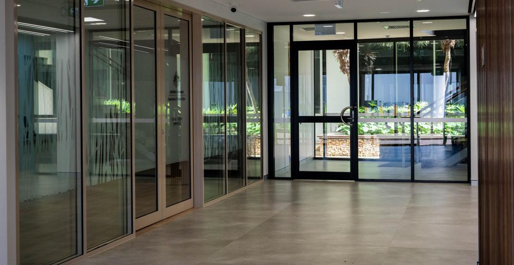 Glass doors and windows of the new Darwin VAN office