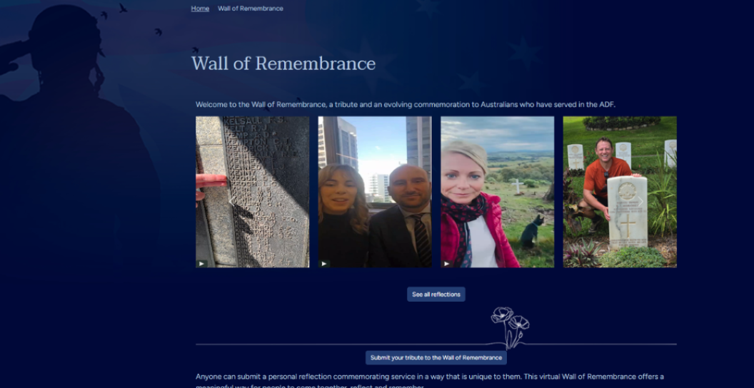 A screenshot of the Wall of Remembrance on the DVA website
