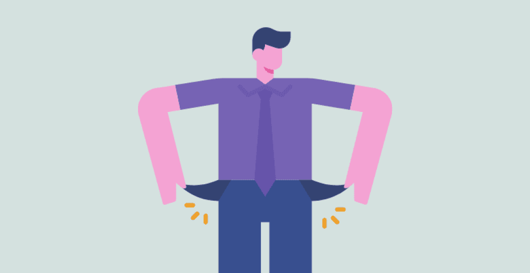 graphic drawing of a person holding out empty pockets looking worried