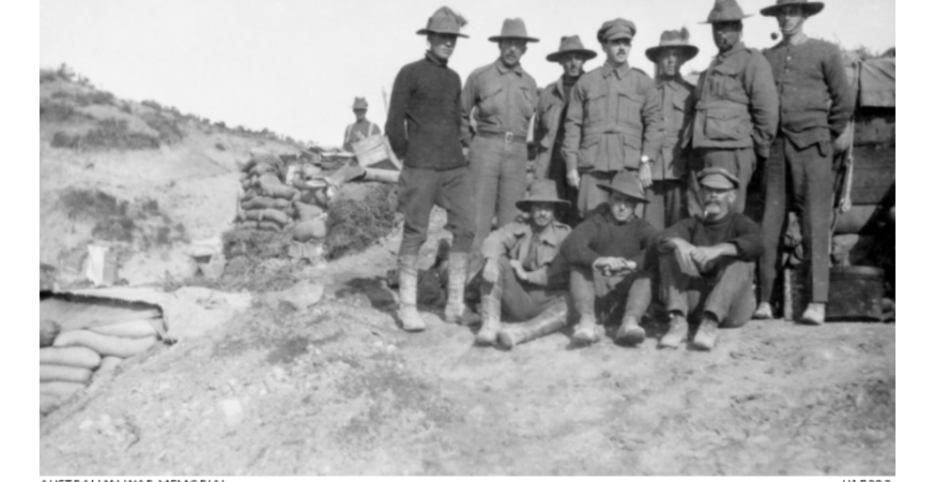 Gallipoli, Turkey. 1915. A group of members of the 1st Light Horse Brigade Train, AIF. These men were the last of their unit to leave Gallipoli at the evacuation.