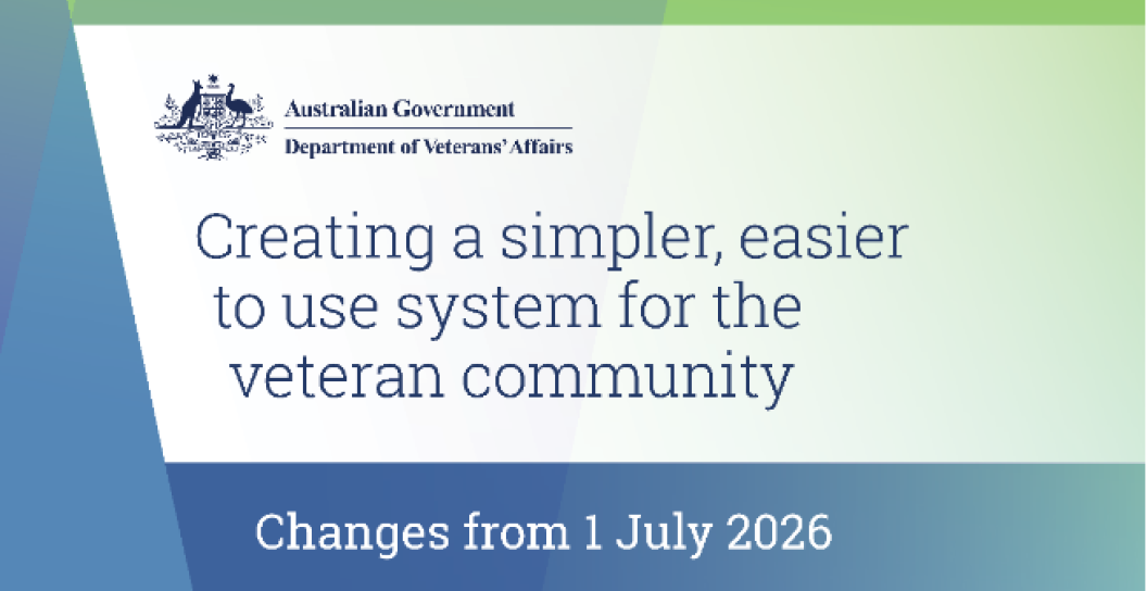 green and blue tile reading 'creating a simpler, easier, to use system for the veteran community.'