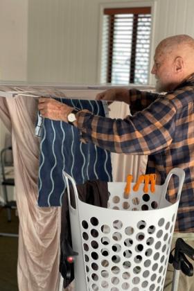 Veteran hanging his washing