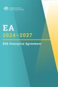DVA Enterprise Agreement 2024-2027 cover with green and yellow gradient background and Australian Government crest and Department of Veterans' Affairs branding
